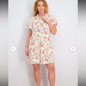 FAHERTY‎ Hana Floral Print 100% Cotton Collared Shirt Tunic Dress Sz XSmall